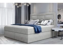 Ensemble Boxspring Complet Tête De Lit + Sommiers + Matelas + Surmatelas VISTA De VENESETTI - Tissu Luxe Gris - 180 X 200 Cm