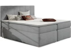 Ensemble Boxspring Complet Tête De Lit + Sommiers + Matelas + Surmatelas BORIS De VENESETTI - Tissu Luxe Gris Clair - 140x200 Cm