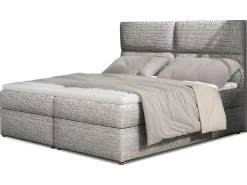 Ensemble Boxspring Complet Tête De Lit + Sommiers + Matelas + Surmatelas AMARIS De VENESETTI - Tissu Luxe Gris - 140x200 Cm