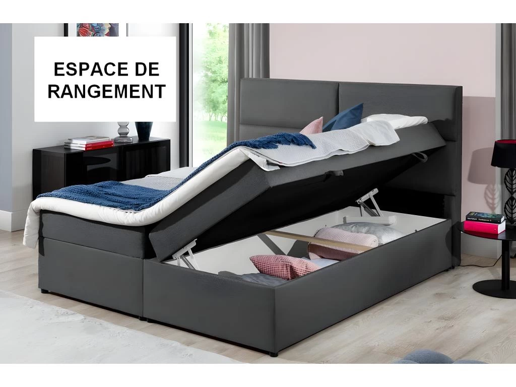 Ensemble Boxspring Complet TĂȘte De Lit + Sommiers + Matelas + Surmatelas AMARIS De VENESETTI - Tissu Luxe Gris - 140x200 Cm â Image 5