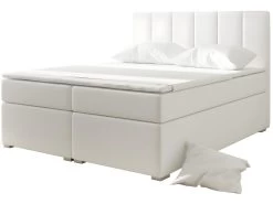 Ensemble Boxspring Complet Tête De Lit + Sommiers + Matelas + Surmatelas BORIS De VENESETTI - Simili Cuir Blanc - 180x200 Cm