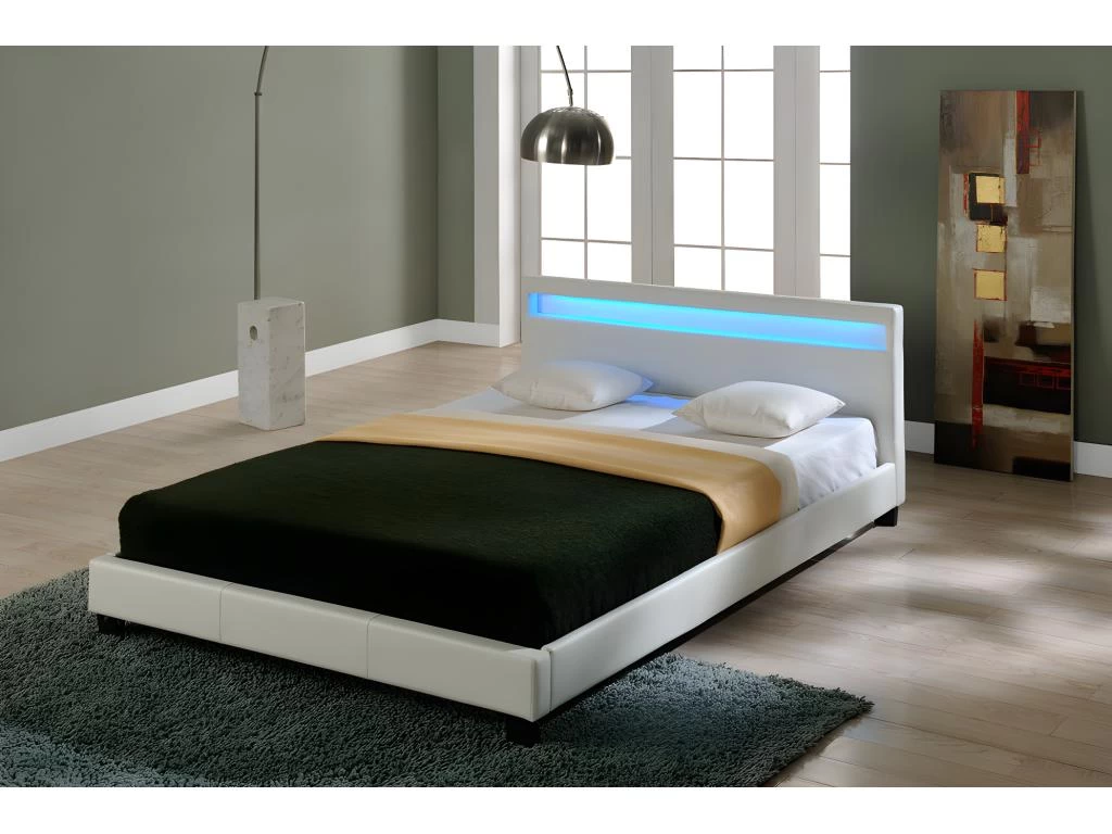 Lit Capitonné LED Paris 160 X 200 Cm Blanc Corium