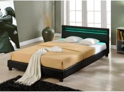 Lit Capitonné LED Paris 160 X 200 Cm Noir Corium