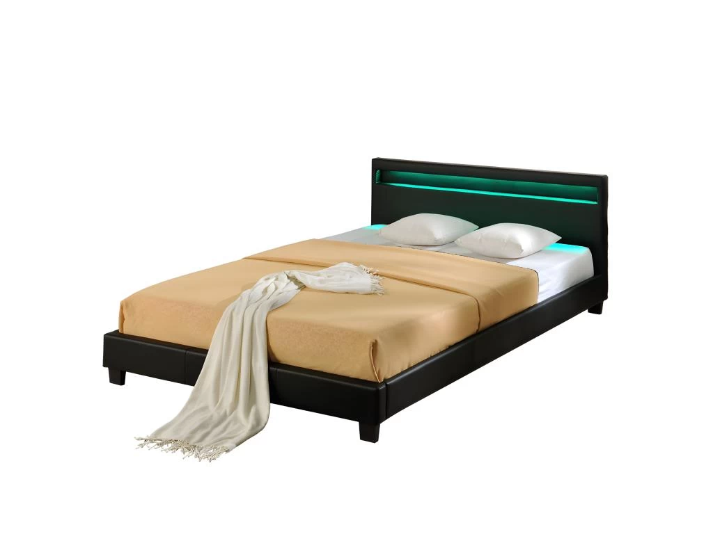 Lit CapitonnĂ© LED Paris 160 X 200 Cm Noir Corium â Image 2