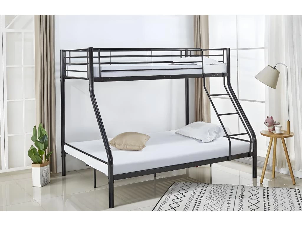 Lit Superposé En Métal "Leo" Sommiers Inclus - 90/140 X 190 Cm - Noir – Image 2