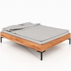 Lit En Chêne Massif Clair Avec Pieds En Métal - LT36001