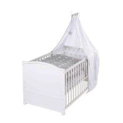 Roba Lit Bébé évolutif Little Star En Bois Blanc Réglable En Hauteur + Matelas Et Accessoires