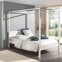 Lit Avec Cadre En Bois Blanc - Terre De Nuit