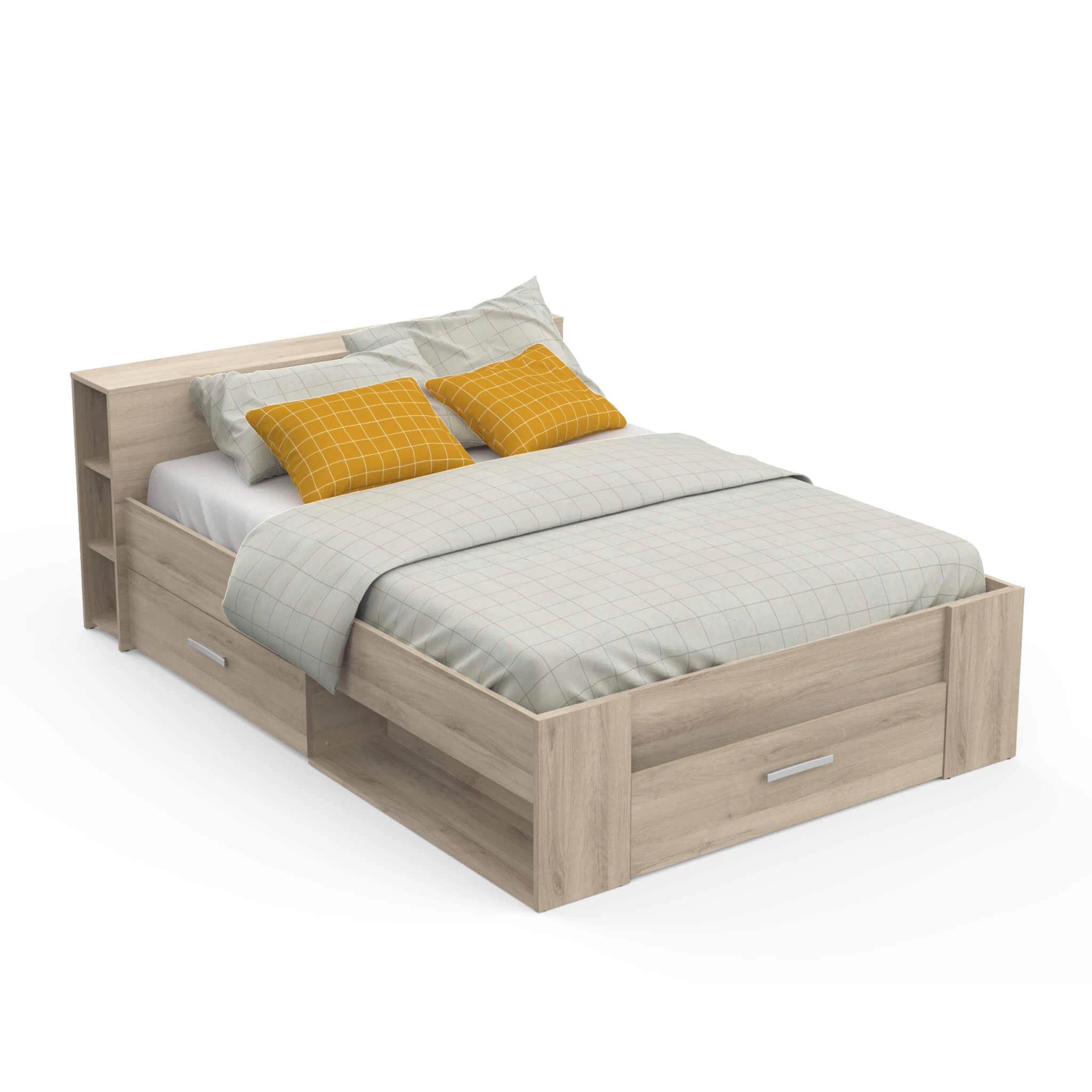 Lit En Bois Avec Tiroir Imitation ChĂȘne Kronberg - LT177