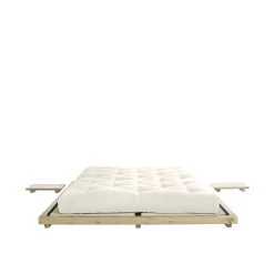Lit Futon Style Japonais Coloris Naturel + Lot De 2 Chevets Naturel