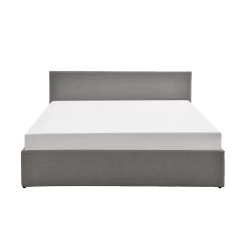 Lit Coffre En Bois Massif Avec Tête De Lit Tissu Gris Et Sommier à Lattes - LT17019