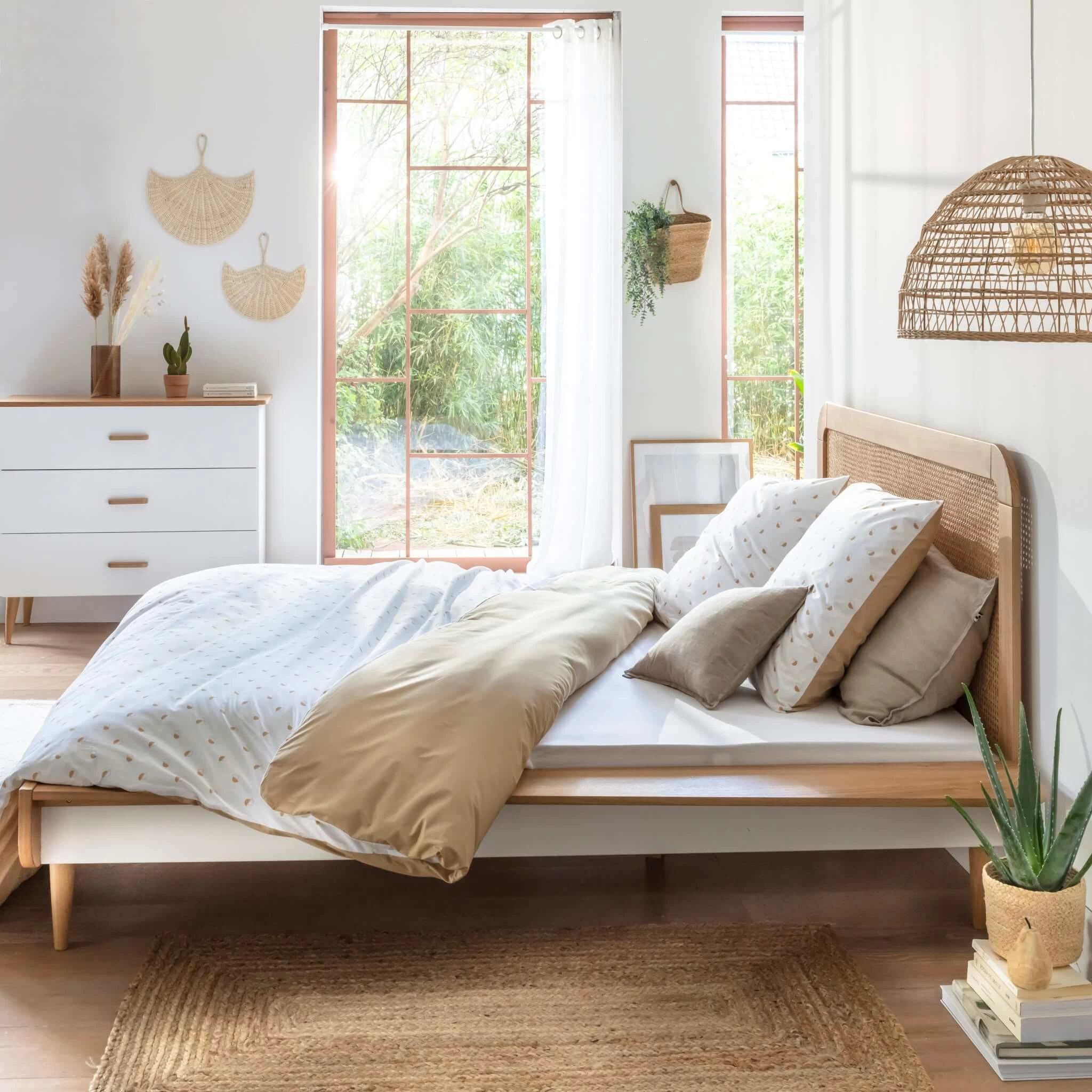 Ensemble Lit En Bois Naturel + TĂȘte De Lit En Cannage SMOOTHCLOUD â Image 6