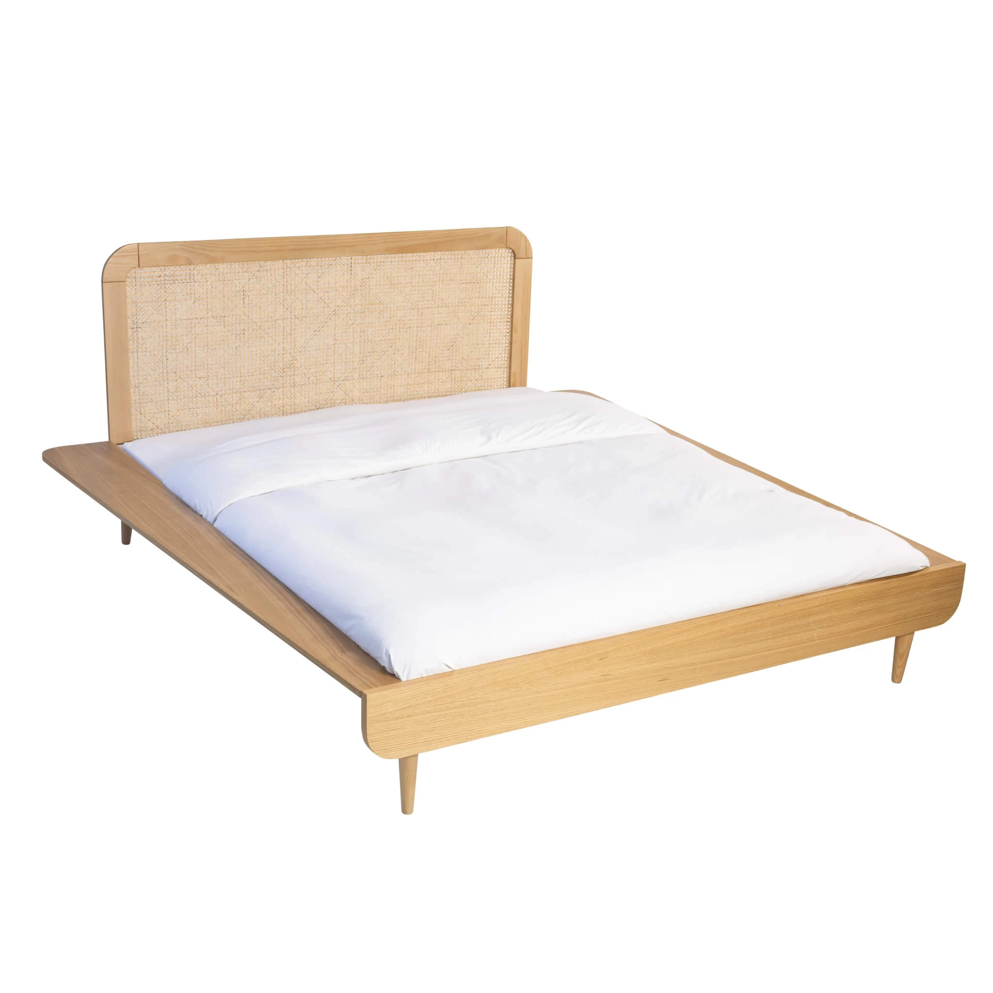 Ensemble Lit En Bois Naturel + TĂȘte De Lit En Cannage SMOOTHCLOUD