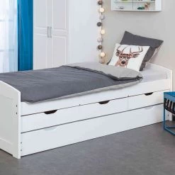 Lit Gigogne 3 Tiroirs En Bois Massif Blanc Laqué - LT12007