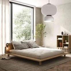 Lit En Pin Massif Naturel PEEK BED Avec Tête De Lit Fonctionnelle