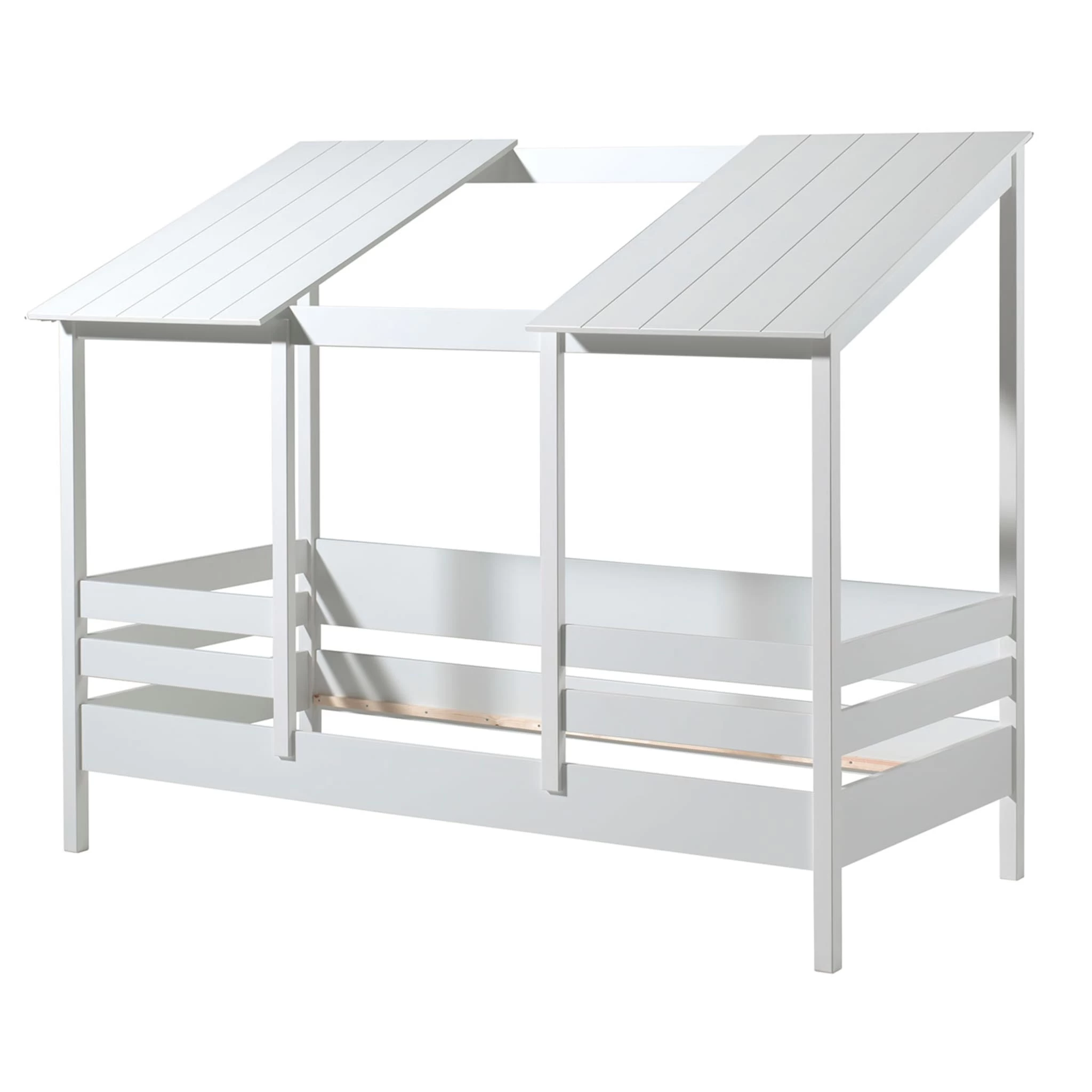 Lit Cabane Enfant Avec Toit En Bois Blanc 90x200