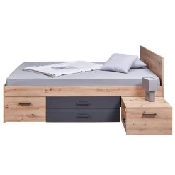 Lit Multi-rangements En Bois Imitation Chêne Et Anthracite 140x200 - LT12124