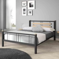 Lit En Métal Noir Et Chêne - LT4005