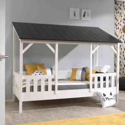Lit Cabane Enfant Avec Toit En Bois 90x200