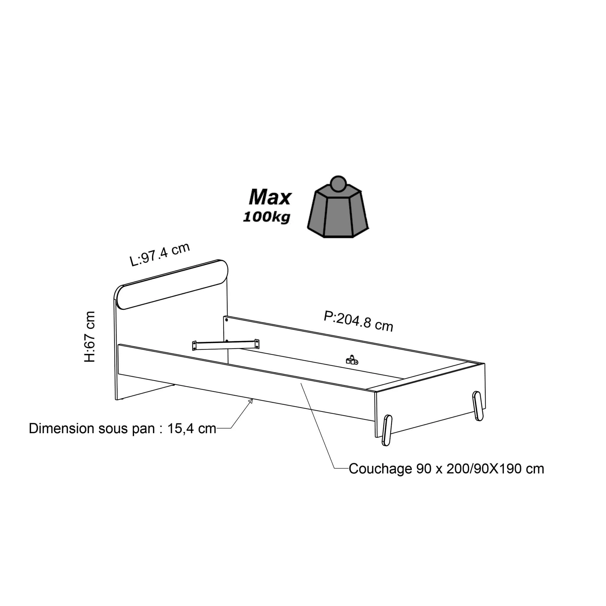 Lit Extensible Enfant En Bois Couleur ChĂȘne Topanga Et Vert De Gris 90x190/200 - LI217 â Image 9