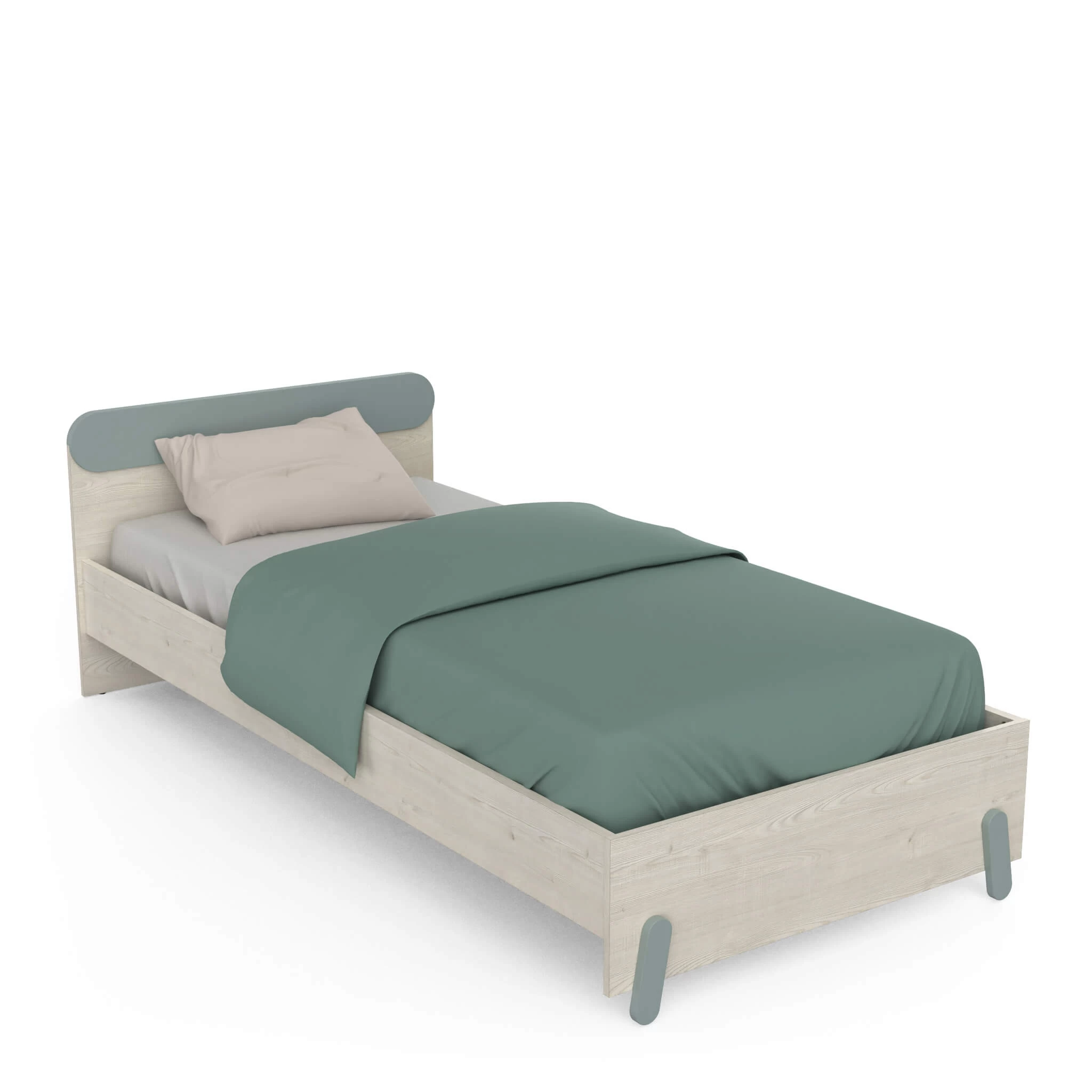 Lit Extensible Enfant En Bois Couleur ChĂȘne Topanga Et Vert De Gris 90x190/200 - LI217 â Image 8