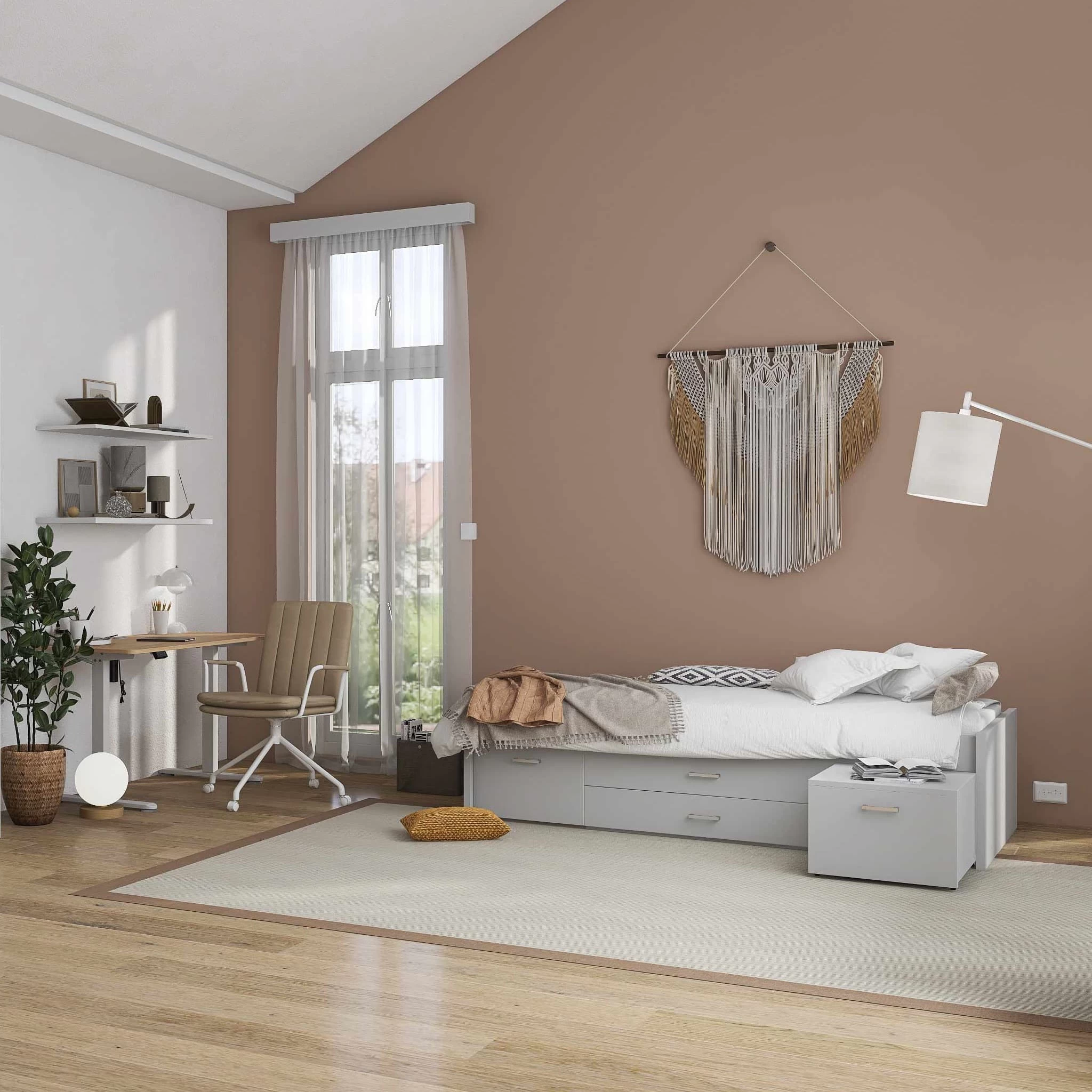 Lit Multi-rangements 90x200 Avec Table De Chevet Intégrée En Bois Blanc - LT12123 – Image 2