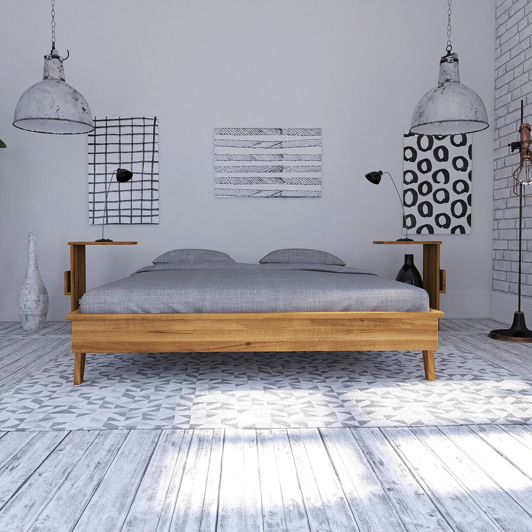 Lit Avec Pieds Inclinés En Chêne Massif Clair - LT36003 – Image 4