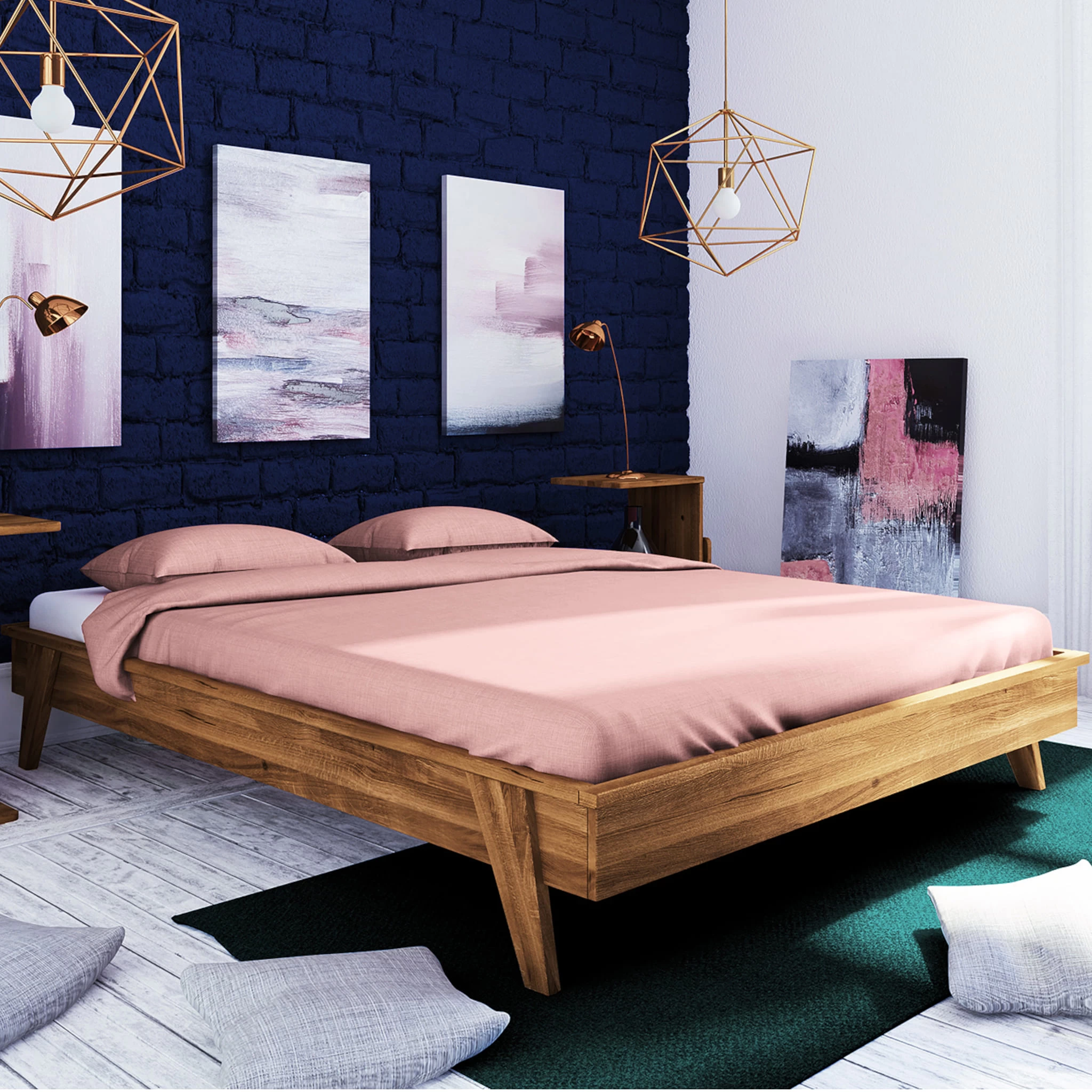 Lit Avec Pieds Inclinés En Chêne Massif Clair - LT36003 – Image 6