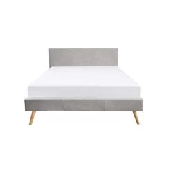 Lit En Bois Avec Tête De Lit Tissu Gris Clair - LT17020