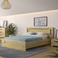 Lit Led Sensitive Et Armoire En Bois Clair - LT5084