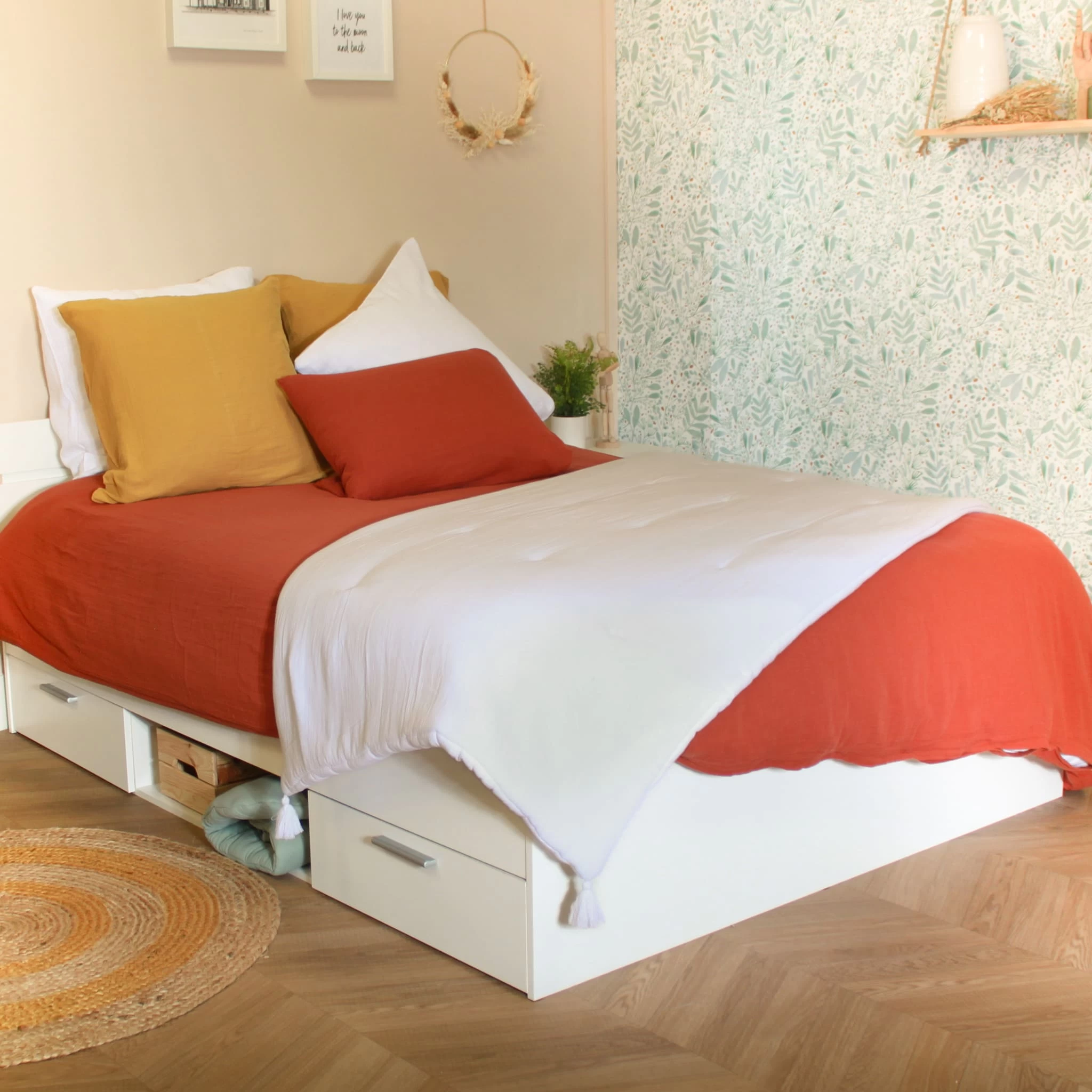 Lit Tiroirs Blanc Perle – Image 2