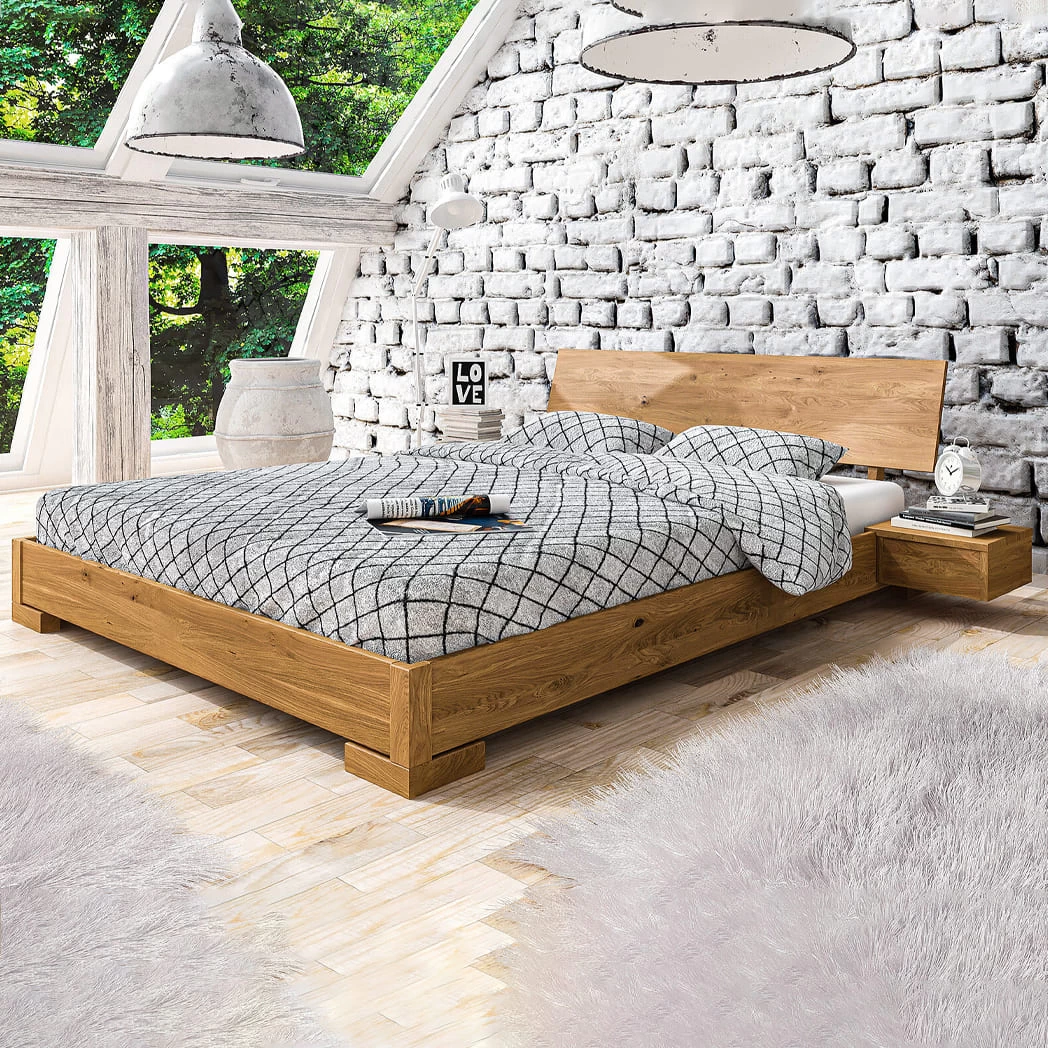 Lit Avec Tête De Lit Intégrée Et 2 Chevets En Chêne Massif Clair - LT36008 – Image 2