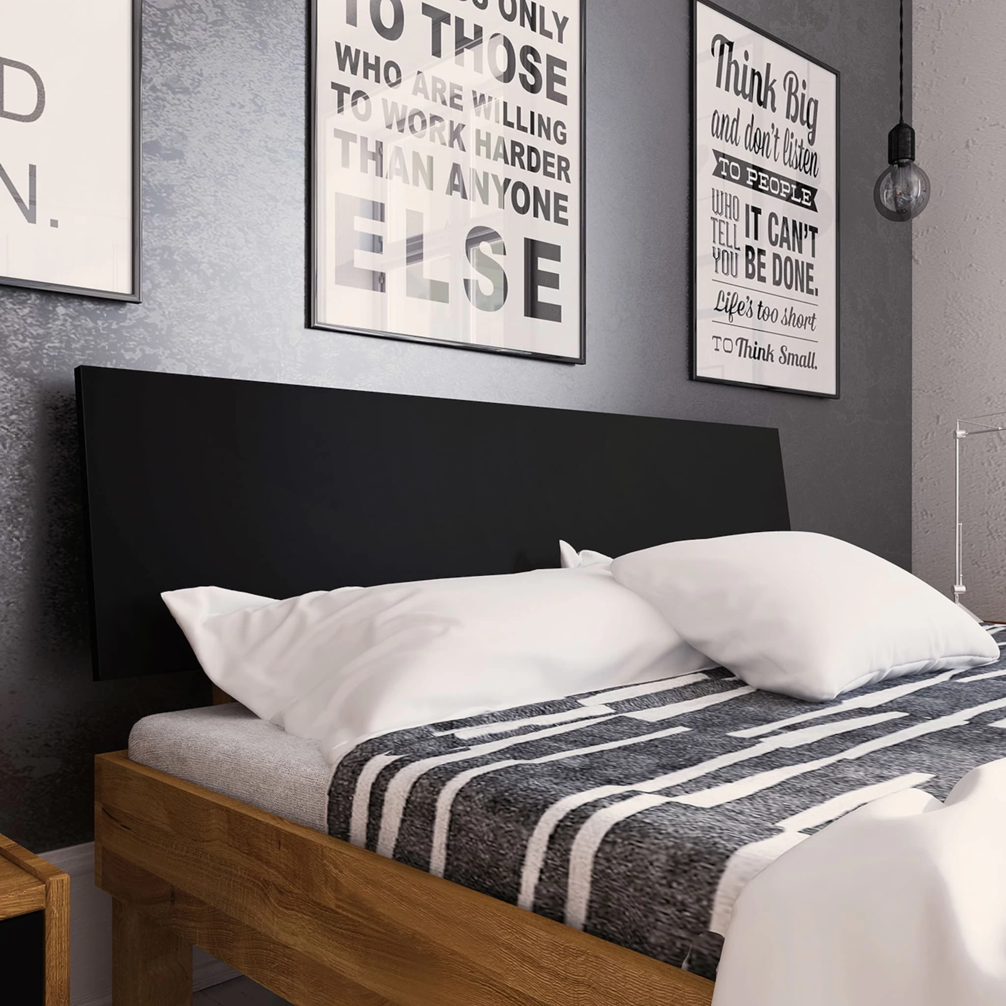 Lit Avec Pieds Carrés En Chêne Massif Clair Et Tête De Lit Noire - LT36005 – Image 3