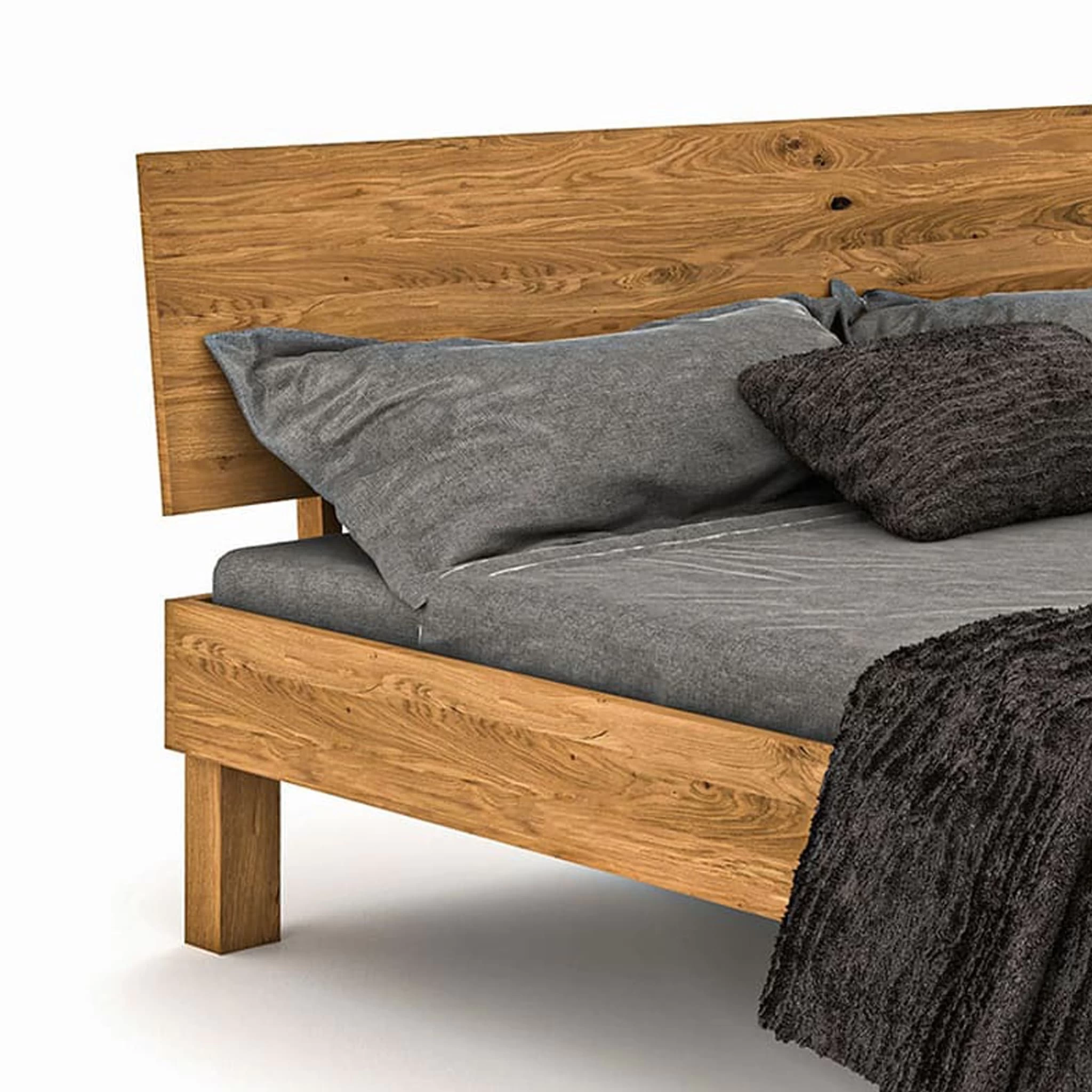 Lit Avec Pieds Carrés Et Tête De Lit En Chêne Massif Clair - LT36004 – Image 3