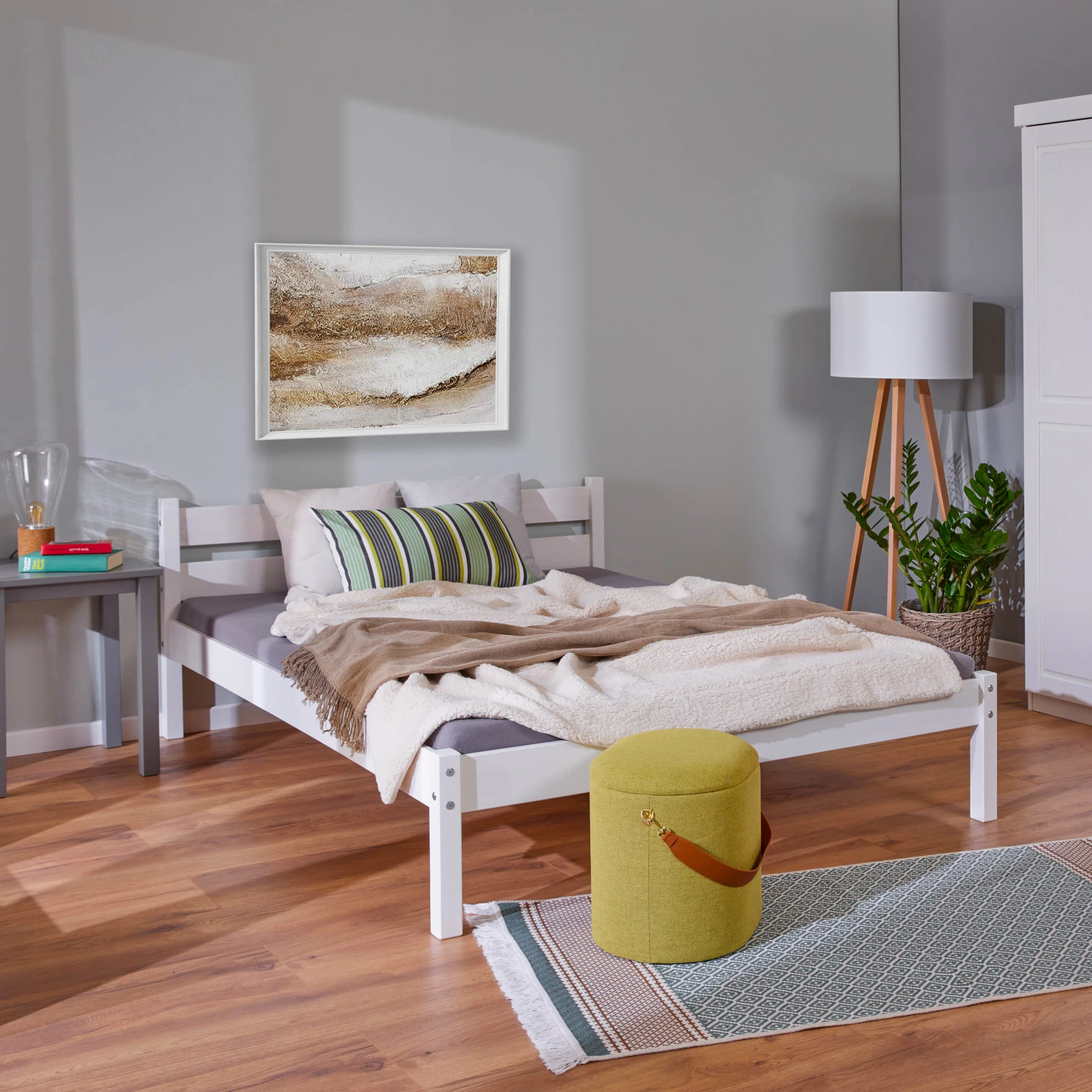 Lit Avec Sommier Intégré En Pin Massif Blanc - LT12118 – Image 2