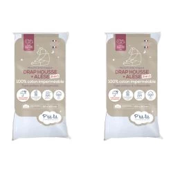 Lot De 2 Draps Housses Bébé + Alèses 2 En 1 Coton Imperméable Blanc