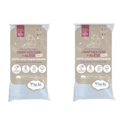 Lot De 2 Draps Housses Bébé + Alèses 2 En 1 Coton Imperméable Gris