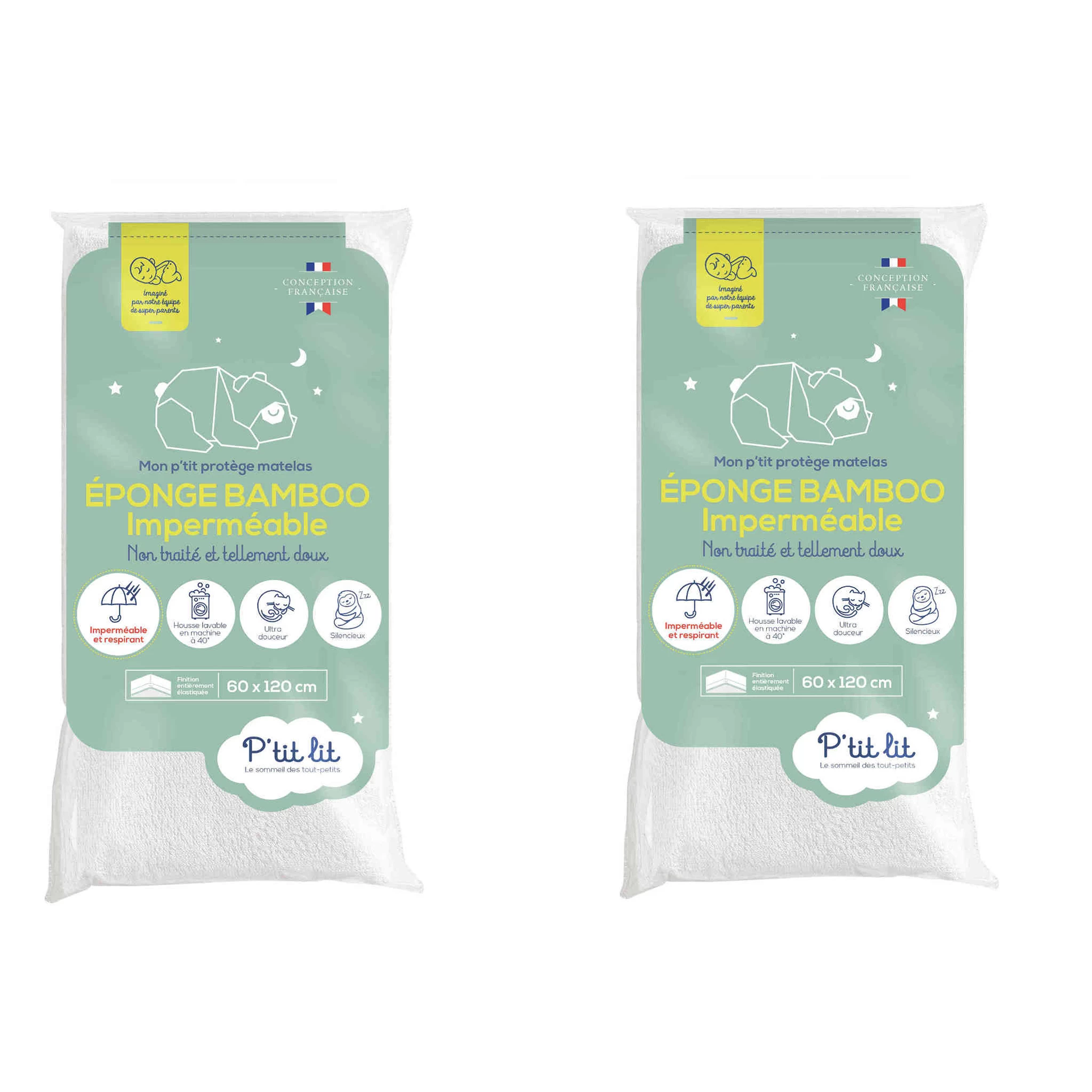 Lot De 2 Protèges Matelas Bébé Imperméables éponge Bamboo Sans Traitement