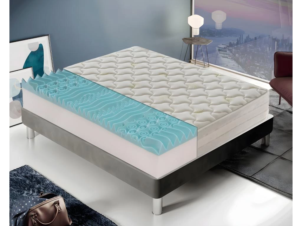 Matelas En Mousse à Mémoire De Forme - 9 Zones Différentes - Haut 25 Cm - Housse Amovible En Aloès 140x190 Cm