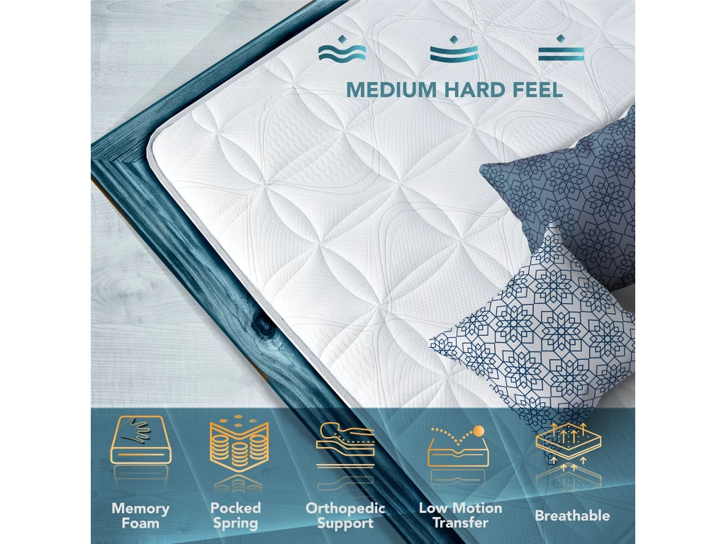 Matelas Double À Ressorts Ensachés 140x190cm Et Mousse À Mémoire De Forme - Housse Amovible – Image 3