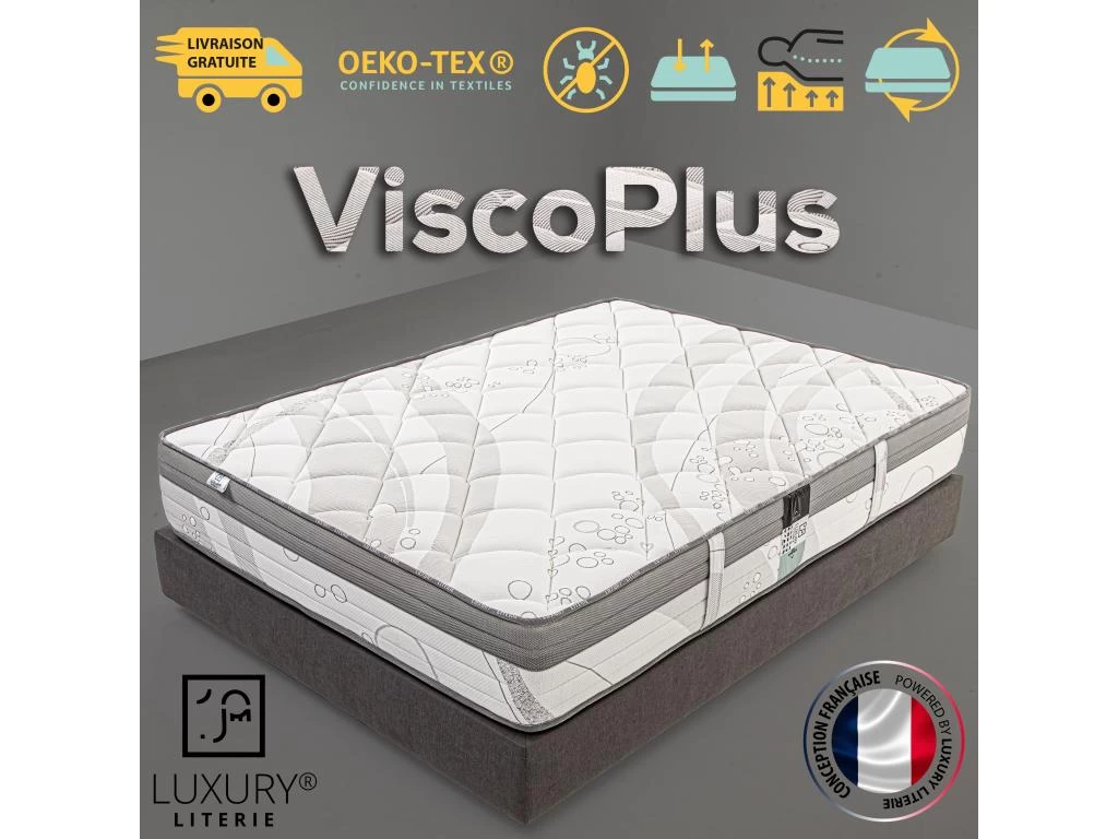 Matelas 180x200 Cm Viscoplus, Mémoire De Forme, 10 Zones De Confort, Indépendance Du Couchage, Réversible, Orthopédique, 26 Cm