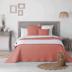 Couvre-lit Microfibre Matelassé Mellow Chic Terracotta Et Blanc