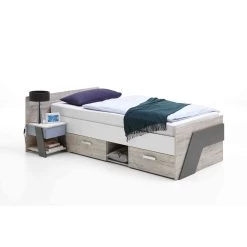 Lit Tiroirs Enfant 90x200 + Chevet En Bois Imitation Chêne Sable - LT13028-1