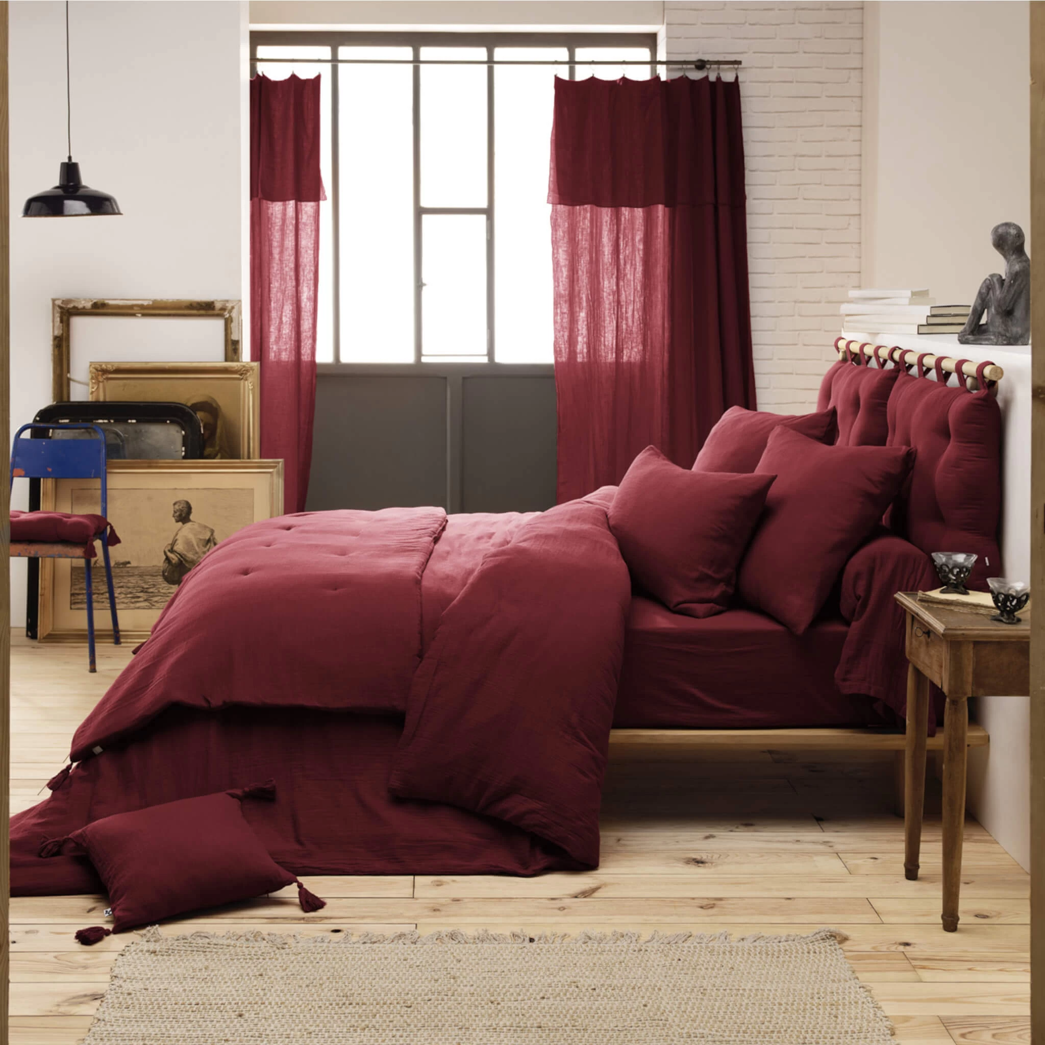 Parure De Lit Double Gaze De Coton Bordeaux – Image 2