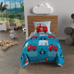 Parure De Lit Enfant Pompiers Bleu