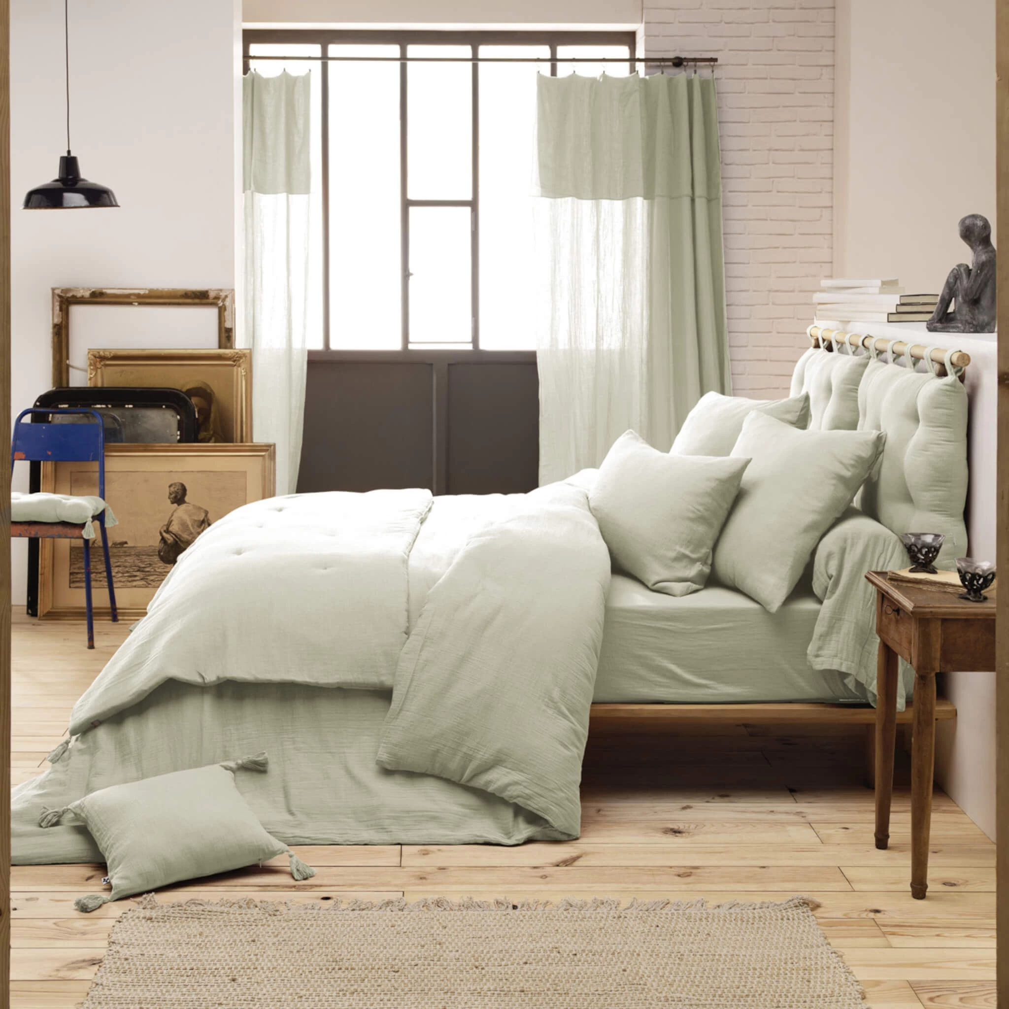 Parure De Lit Double Gaze De Coton Vert D'eau – Image 2