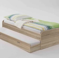 Lit Gigogne En Bois Imitation Chêne Clair 90x200 - LT13023