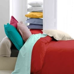 Housse De Couette Percale Carmin - Tradilinge