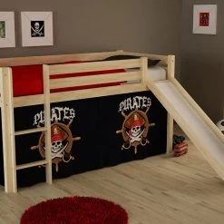 Lit Mezzanine Naturel Pirate Avec Toboggan 90x200