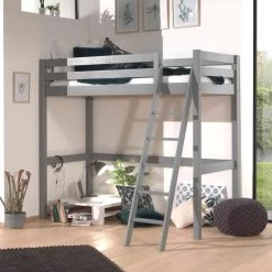 Lit Mezzanine Enfant En Bois Massif Gris - LT2044
